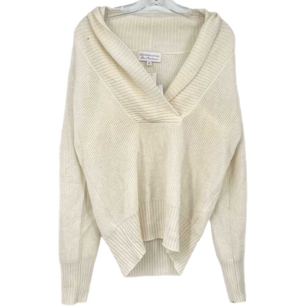 Design History White Cashmere V-Neck Pullover Sweater | Size M